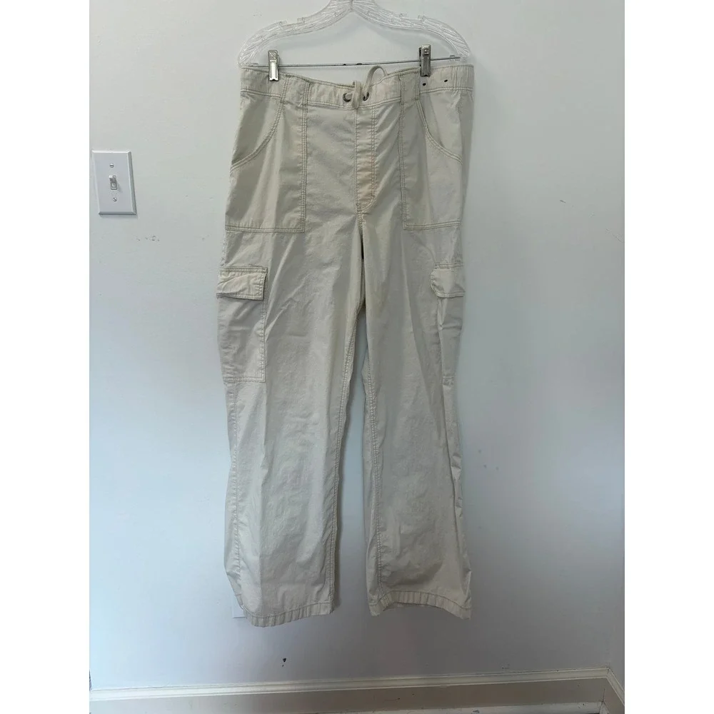 Hollister Adjustable Rise Baggy Cargo Pants Cream Off White Mens XL Wide Leg